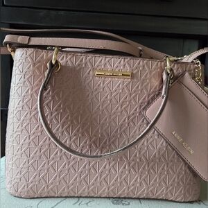 Anne Klein Pink Handbag Shoulder Bag and Card Holder Gold Hardware
